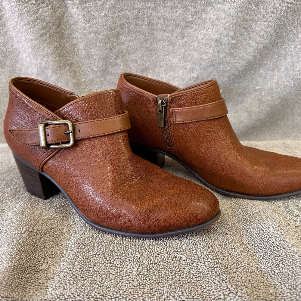 Clarks Tan Leather Ankle Booties